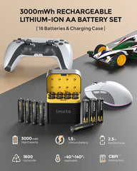 Imuto 3000mWh AA 鋰電池套裝,含 8 槽充電器,16 節裝