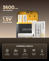 Imuto 3600mWh AA 鋰電池套裝,含 8 槽充電器,16 節裝