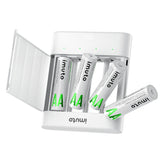 Imuto 2000mWh AA 鋰電池套裝,含 4 槽充電器,4 節裝