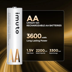 Imuto 3600mWh 鋰離子 AA 充電電池 – 4 節/8 節裝
