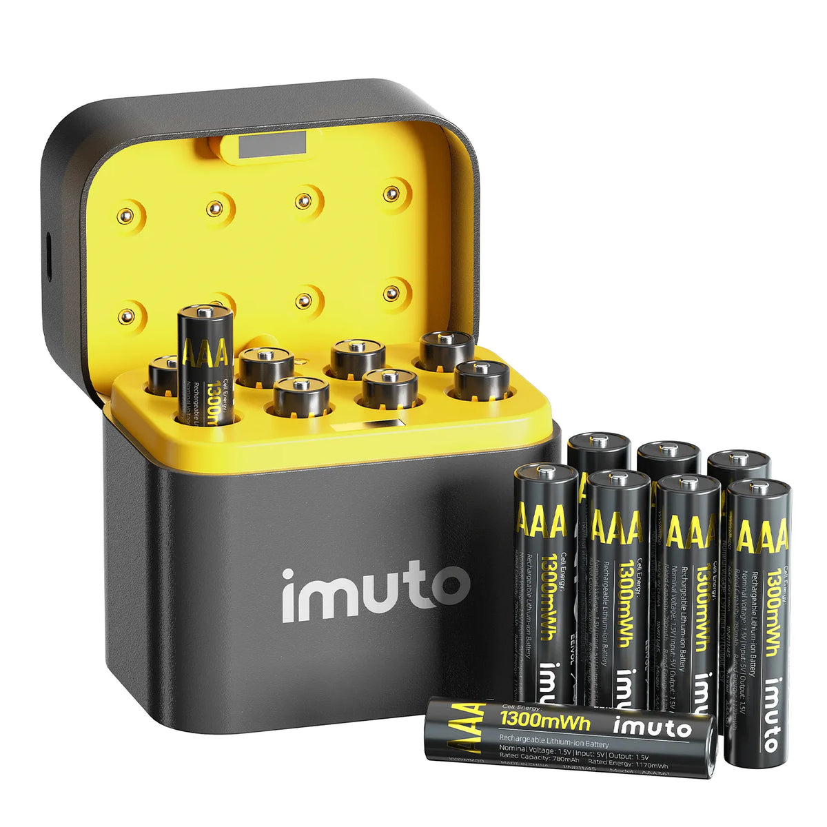Imuto 1300mWh AAA 鋰電池套裝，含 8 槽充電器，16 節裝