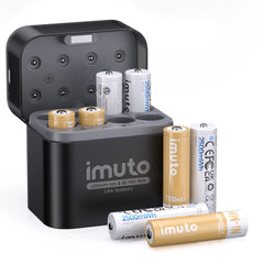 Imuto 2500mWh&amp;2700mAh AA 鋰電池和鎳氫電池套裝，帶 8 槽充電器，8 節裝