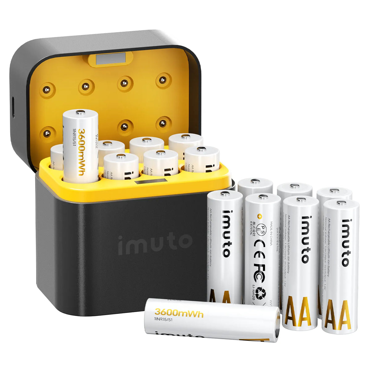 Imuto 3600mWh AA 鋰電池套裝，含 8 槽充電器，16 節裝