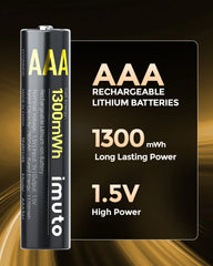 Imuto 1300mWh AAA 鋰電池套裝，含 8 槽充電器，16 節裝