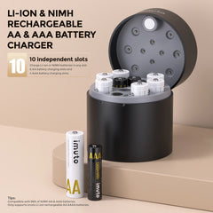 Imuto 6節裝3600毫瓦時AA電池及4節裝1300毫安培時AAA鋰電池/鎳氫電池套裝，含10槽充電器，共10節