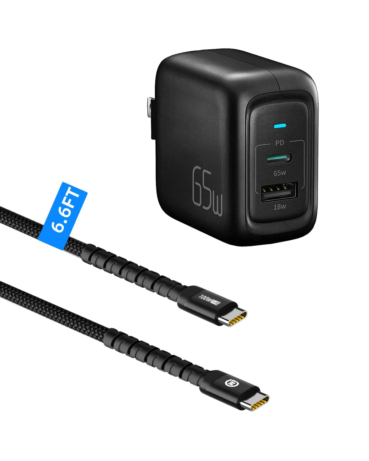 imuto USB C 充電器 65W，100W USB C 轉 USB C 連接線（6.6 英尺尼龍線） 