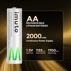 Imuto 2000mWh AA 鋰電池套裝，含 4 槽充電器，4 節裝