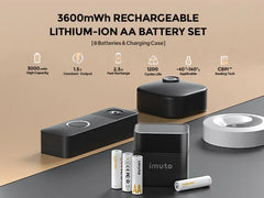 Imuto 3600mWh AA 鋰電池套裝，含 8 槽充電器，8 節裝