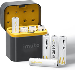 Imuto 3600mWh AA 鋰電池套裝，含 8 槽充電器，8 節裝